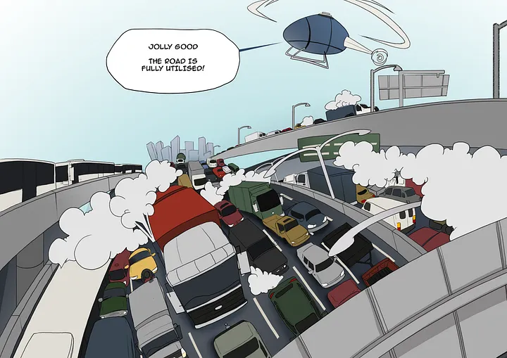 an illustration of a congested, polluted road